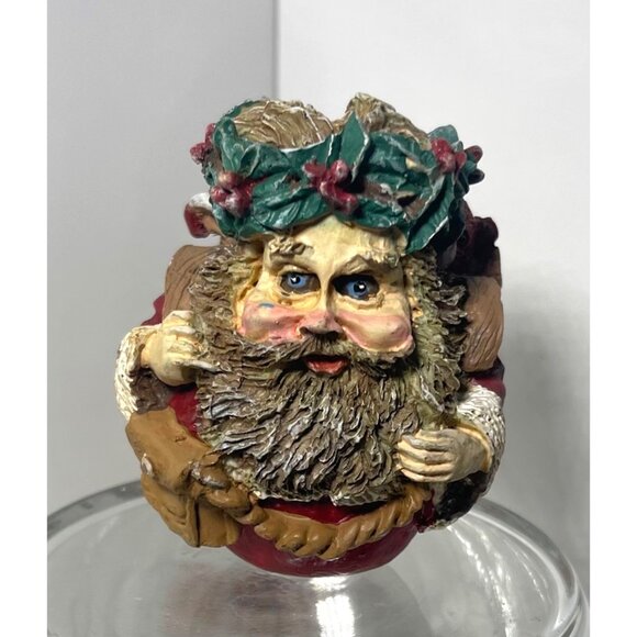 Vintage Crinkle Claus Holiday Figurine With Wreath & Basket Of Gifts - Picture 1 of 4